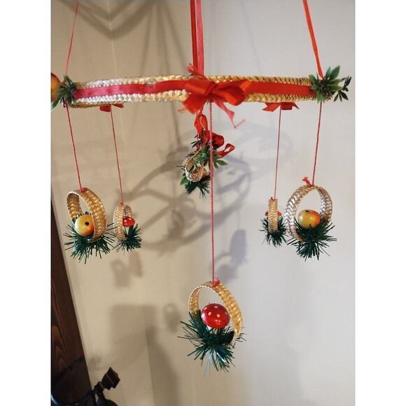 Vintage Woven Wicker Christmas Mobile Mushroom Apple Scandinavian Holiday Decor - Picture 3 of 8
